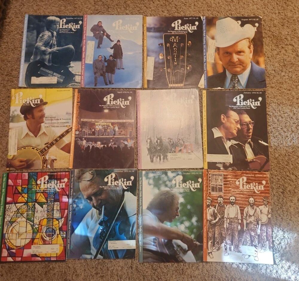 Lot Of 12 Pickin’ Magazine of Bluegrass Old-Time Country Music 1977 1976 1975